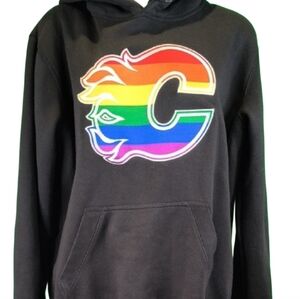 Calgary Flames Black Hoodie with Rainbow Logo NHL